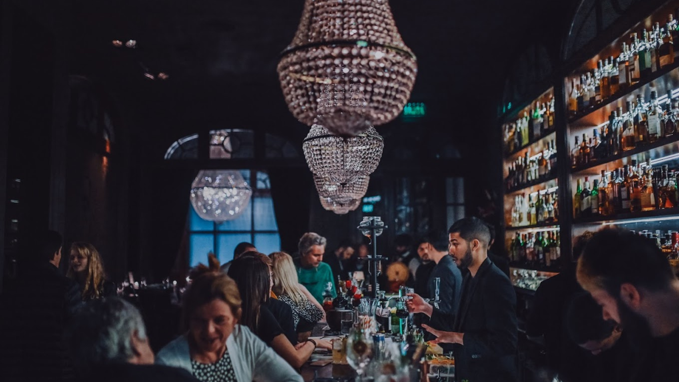 The large spidery chandelier is one of the emblems of Presidente Bar.