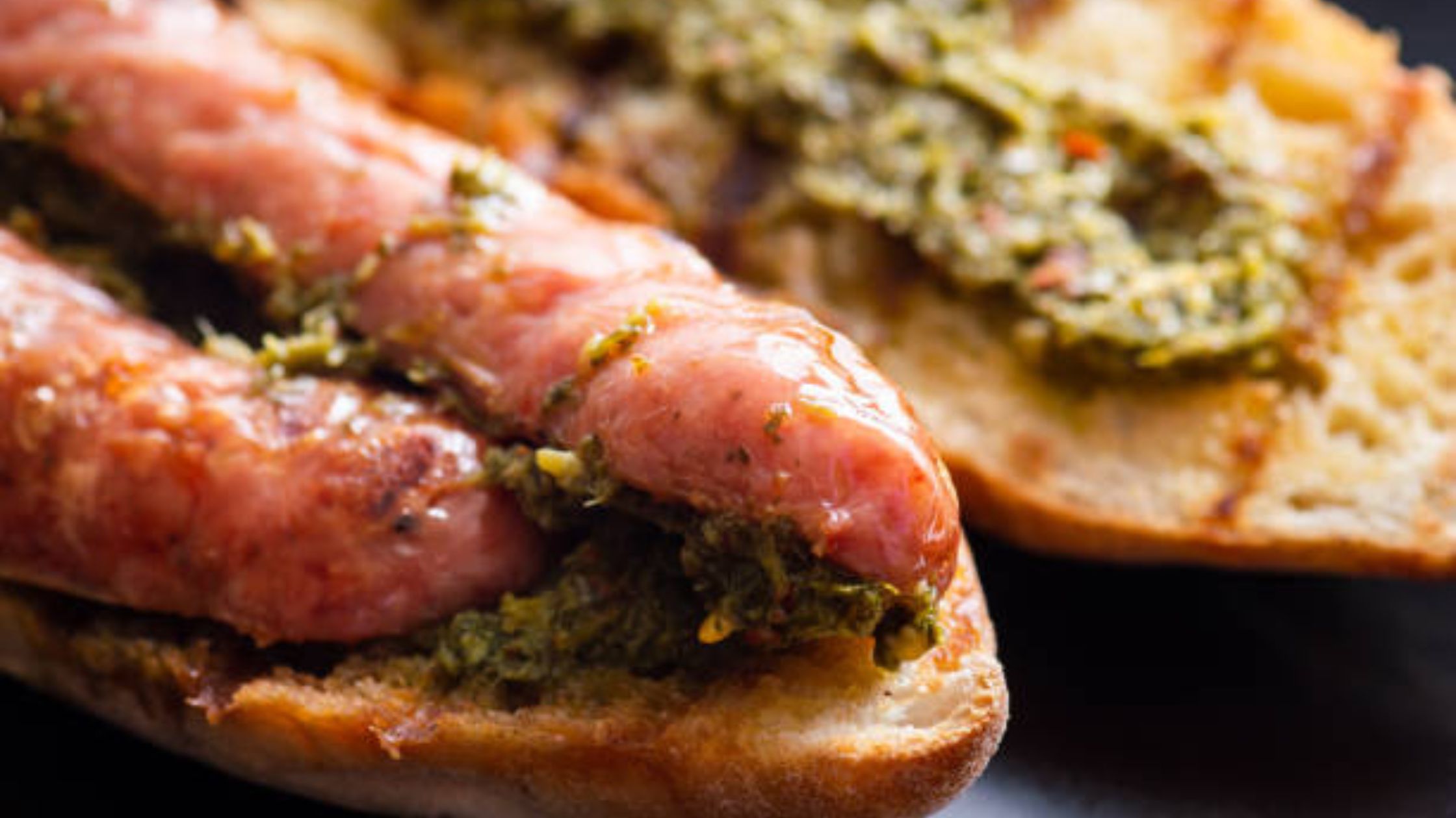 Typical choripan with chimichurri sauce